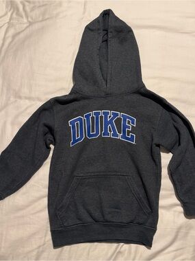 Youth Charcoal Hooded Sweatshirt with Blue Lettering